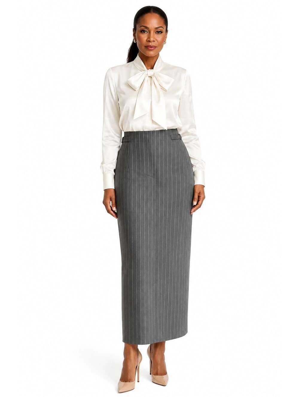 Karen Millen NWT Gray Pinstripe Maxi Pencil Skirt Gray Size 8 High Rise Slit